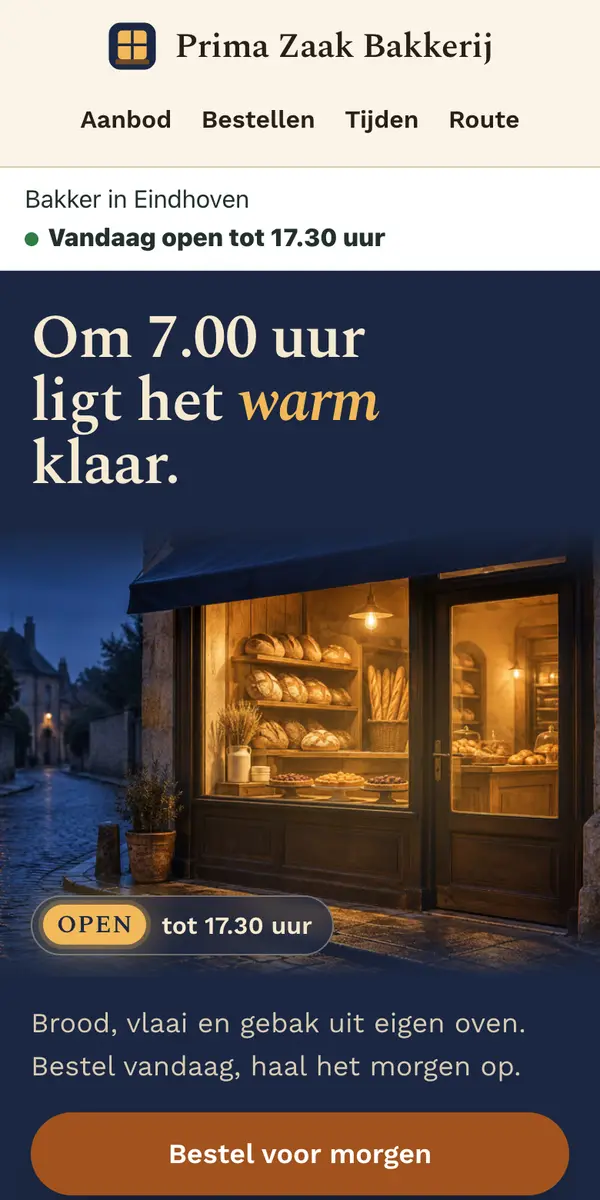 De voorbeeldwebsite van Prima Zaak Bakkerij